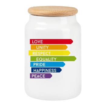gay Amour Unité Respect Fierté joyeux Arc-en-ciel coloré - Boîte à biscuits avec couvercle en bois - blanc - Devant
