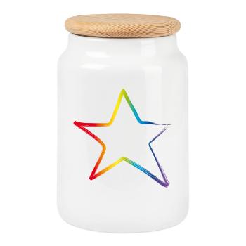 Star Star Star Rainbow Outline CSD comédie musicale gay - Boîte à biscuits avec couvercle en bois - blanc - Devant