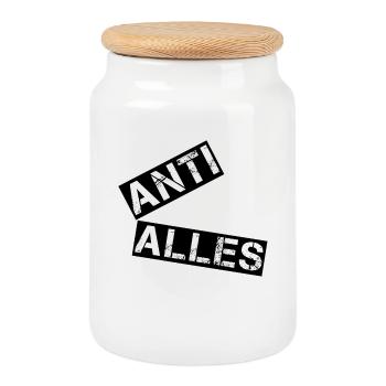 ANTI ALLES – Minimalistisches Protest Shirt - Keksdose mit Holzdeckel - Weiß - Vorne