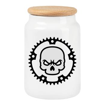 Crâne de cyclisme - Boîte à biscuits avec couvercle en bois - blanc - Devant