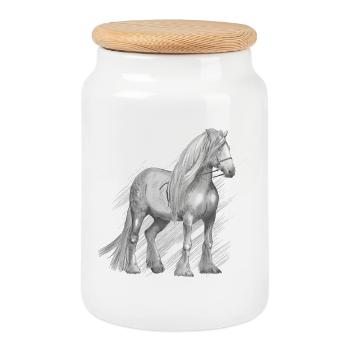 Cold-blood horse - Boîte à biscuits avec couvercle en bois - blanc - Devant