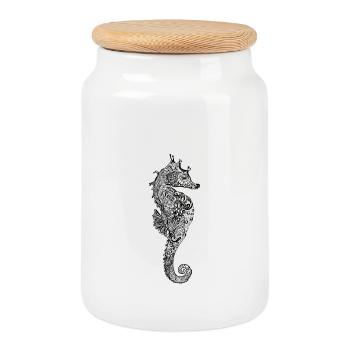 seahorse tattoo mandala cute sea love girl - Cookie Jar with Wooden Lid - white - Front