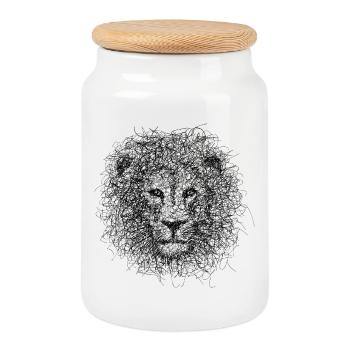 Lion Scribble - Keksdose mit Holzdeckel - Weiß - Vorne