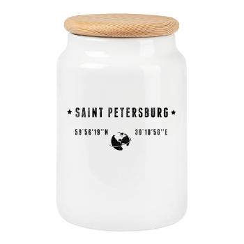 St Petersburg - Cookie Jar with Wooden Lid - white - Front