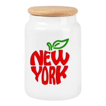 New York - Cookie Jar with Wooden Lid - white - Front