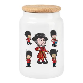 Royal Guard Parade Cartoon - Cookie Jar with Wooden Lid - white - Front