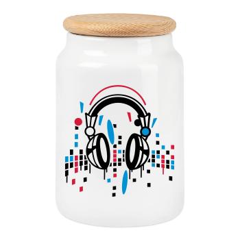 Headphones equalizer - Cookie Jar with Wooden Lid - white - Front