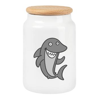 requin - Boîte à biscuits avec couvercle en bois - blanc - Devant