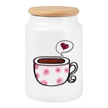 Café j'aime la tasse de café bande dessinée je cadeau - Boîte à biscuits avec couvercle en bois - blanc - Devant