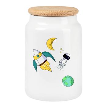 space - Cookie Jar with Wooden Lid - white - Front