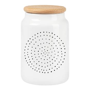 Cercle points pois cadeau modèle - Boîte à biscuits avec couvercle en bois - blanc - Devant