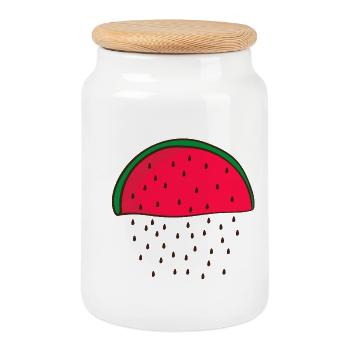 watermelon - Cookie Jar with Wooden Lid - white - Front