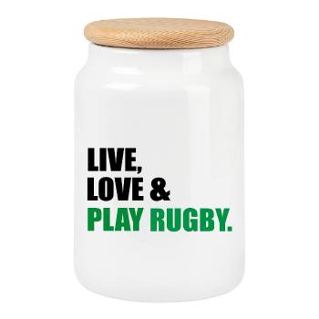 Rugby - Keksdose mit Holzdeckel - Weiß - Vorne