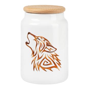 Tribal Wolf Howl Copper Flame - Cookie Jar with Wooden Lid - white - Front