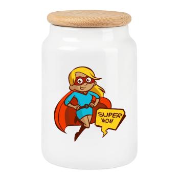 super mom - Cookie Jar with Wooden Lid - white - Front