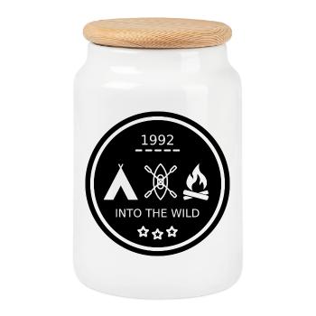 Into the Wild Badge Design - Cookie Jar with Wooden Lid - white - Front