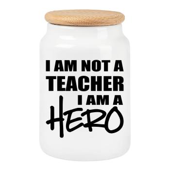 teacher - Cookie Jar with Wooden Lid - white - Front
