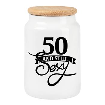 50 und immer noch sexy / 50 und immer noch sexy - Keksdose mit Holzdeckel - Weiß - Vorne