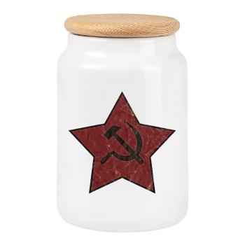 Étoile rouge avec marteau et faucille - Boîte à biscuits avec couvercle en bois - blanc - Devant