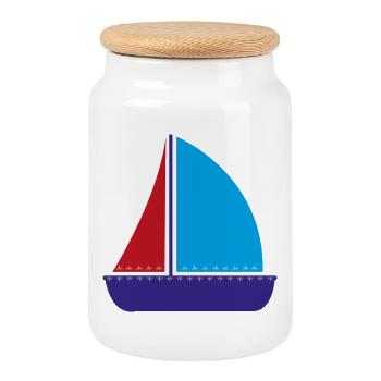 bateau à voile - Boîte à biscuits avec couvercle en bois - blanc - Devant