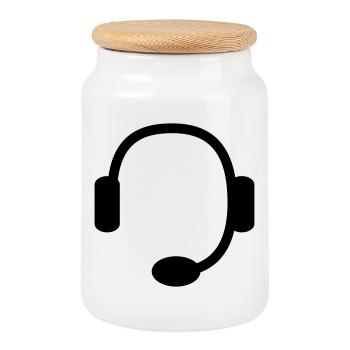 headset - Cookie Jar with Wooden Lid - white - Front