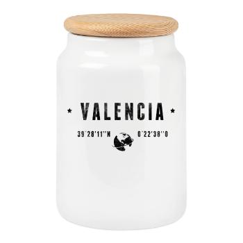 Valencia Coordonnées Géographiques Stylisées - Boîte à biscuits avec couvercle en bois - blanc - Devant