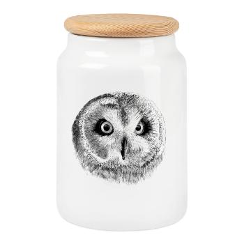 owl - Cookie Jar with Wooden Lid - white - Front