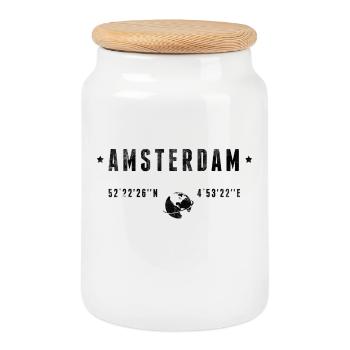 Amsterdam Coordonnées Géographiques Stylisées - Boîte à biscuits avec couvercle en bois - blanc - Devant