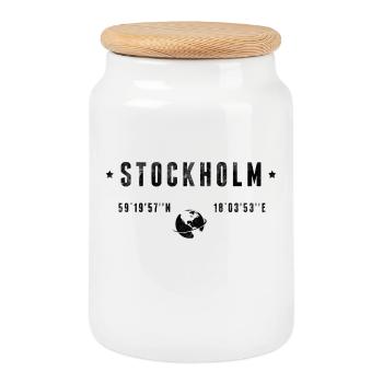 Stockholm Coordonnées Géographiques Stylisées - Boîte à biscuits avec couvercle en bois - blanc - Devant