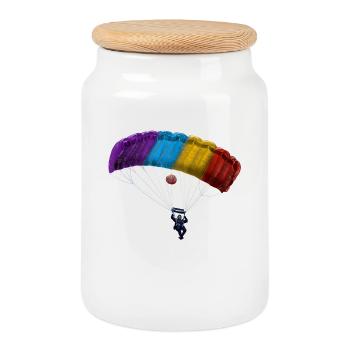 parachuting - Cookie Jar with Wooden Lid - white - Front