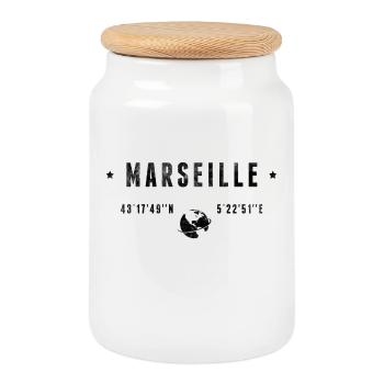 Marseille Coordonnées Géographiques Stylisées - Boîte à biscuits avec couvercle en bois - blanc - Devant