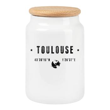 Toulouse Coordonnées Géographiques Stylisées - Boîte à biscuits avec couvercle en bois - blanc - Devant