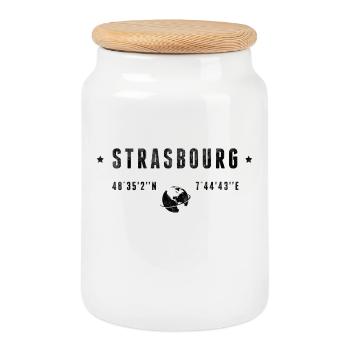 Strasbourg Coordonnées Géographiques Stylisées - Boîte à biscuits avec couvercle en bois - blanc - Devant