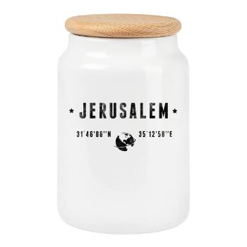 Jérusalem Coordonnées Géographiques Stylisées - Boîte à biscuits avec couvercle en bois - blanc - Devant