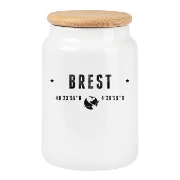 Brest Coordonnées Géographiques Stylisées - Boîte à biscuits avec couvercle en bois - blanc - Devant