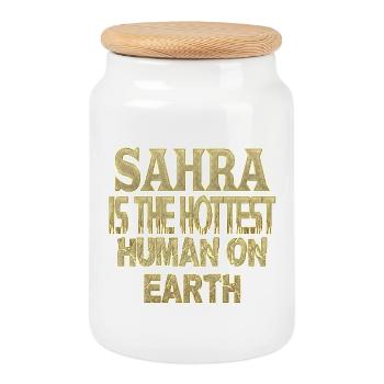 Sahra - Boîte à biscuits avec couvercle en bois - blanc - Devant