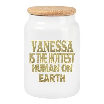 Vanessa - Boîte à biscuits avec couvercle en bois - blanc - Devant