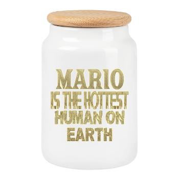 Mario - Boîte à biscuits avec couvercle en bois - blanc - Devant