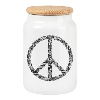 Peace Friedenssymbol - Keksdose mit Holzdeckel - Weiß - Vorne