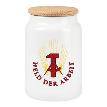 Held der Arbeit - Keksdose mit Holzdeckel - Weiß - Vorne