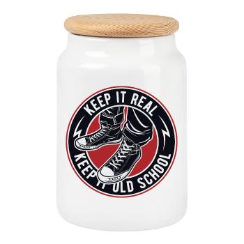Garde un vrai Logo des baskets Old School - Boîte à biscuits avec couvercle en bois - blanc - Devant