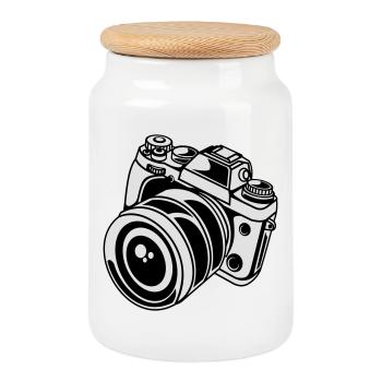 2541614 135426425 camera - Cookie Jar with Wooden Lid - white - Front