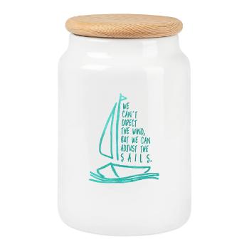 Voile, Eau, Mer - Boîte à biscuits avec couvercle en bois - blanc - Devant