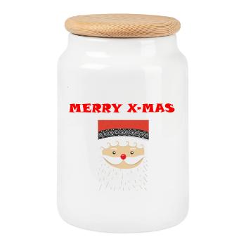 merry x mas mit Nikolaus - Keksdose mit Holzdeckel - Weiß - Vorne