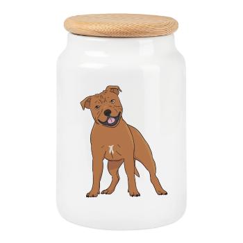 Staffordshire Bull Terrier - Cookie Jar with Wooden Lid - white - Front