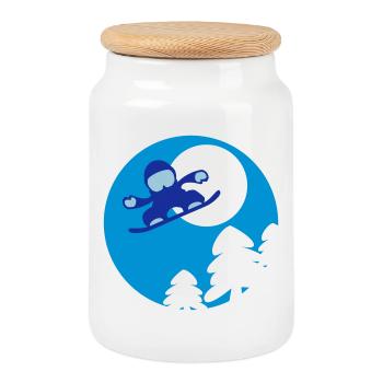 snowboader2 - Cookie Jar with Wooden Lid - white - Front