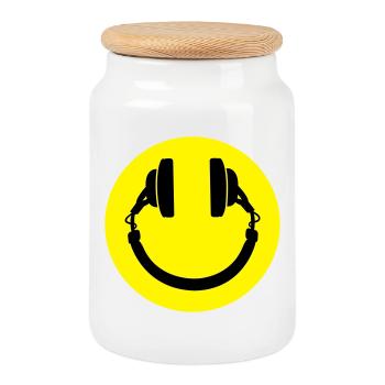 Smiley casque - Boîte à biscuits avec couvercle en bois - blanc - Devant
