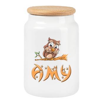 Eule Amy - Keksdose mit Holzdeckel - Weiß - Vorne