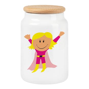 fille - Boîte à biscuits avec couvercle en bois - blanc - Devant