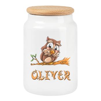 Owl Oliver - Cookie Jar with Wooden Lid - white - Front